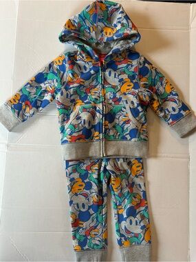 Disney Blue, Gray, Yellow & Green Mickey Mouse Hoodie and Jogger Set